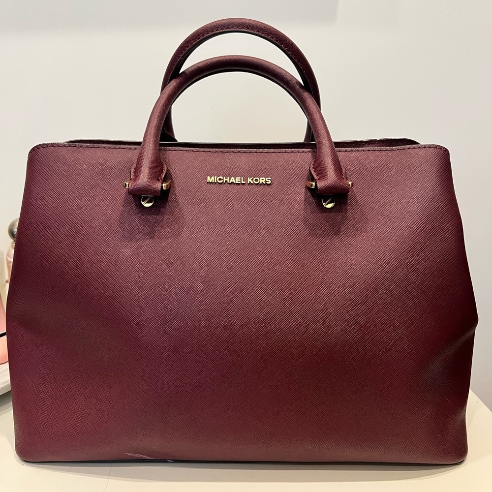 Michael Kors Red Satchel with Gold Accents